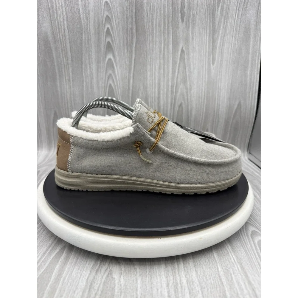Hey Dude Wally Mens Size 8 Herringbone Grey Faux Sherpa Casual Slip On Shoes NEW